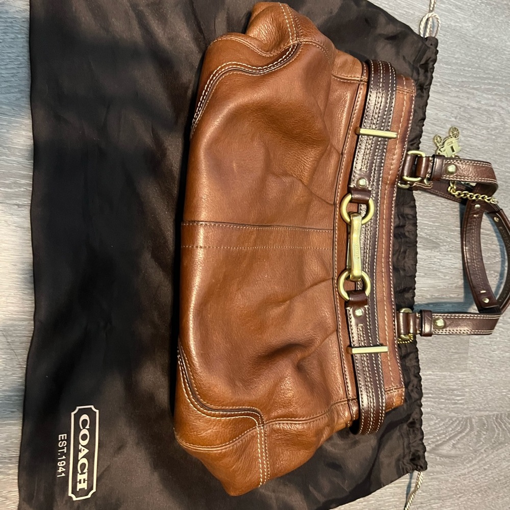 Authentic Coach Two-Tone Brown Leather Hampton Carryall.